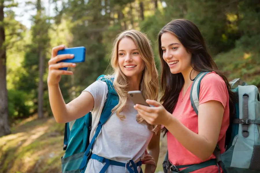 Mejora la duración de la batería de tu teléfono móvil 14 Chicas tomándose fotos en el campo