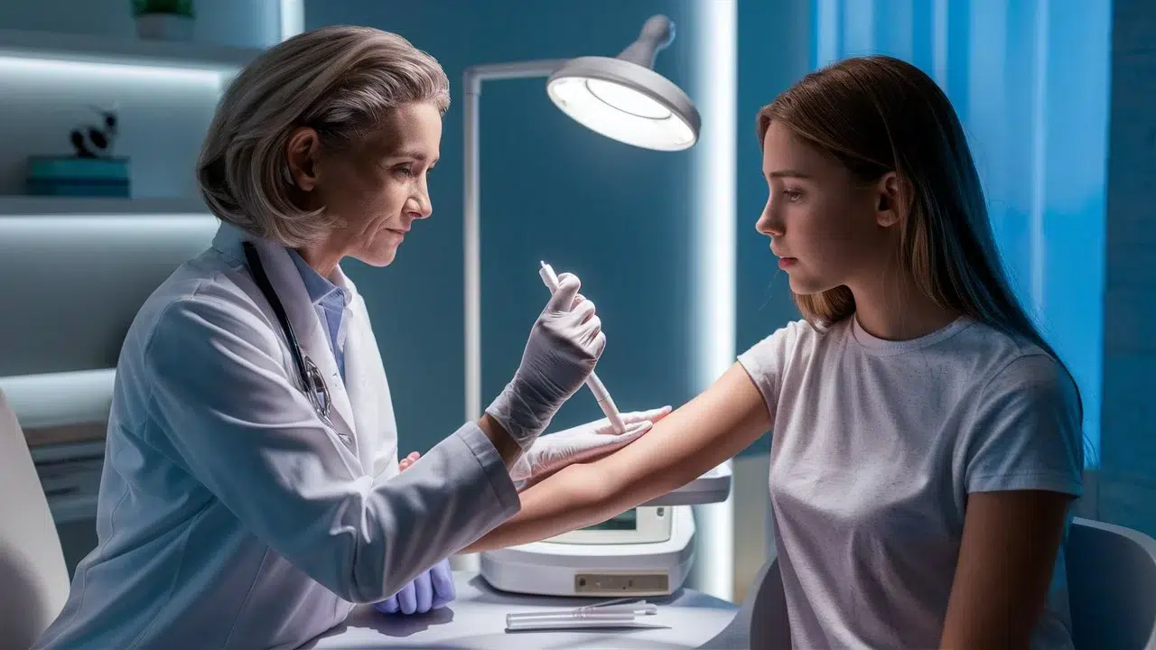 Síntomas de Cáncer de Piel - Reconocer Señales 1 Dermatóloga revisando paciente.